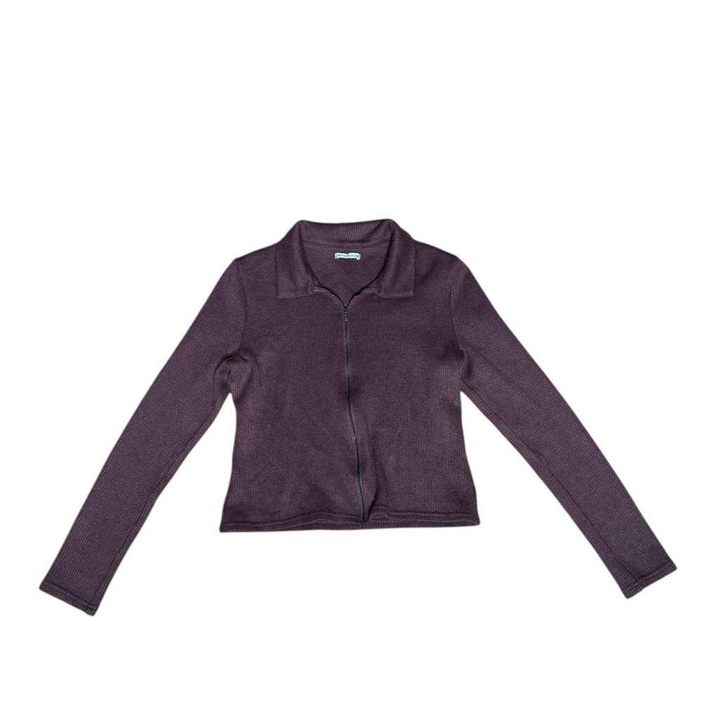 Reformation women’s dark brown rib zip up knit crop up sweater cardigan L - Picture 2 of 9